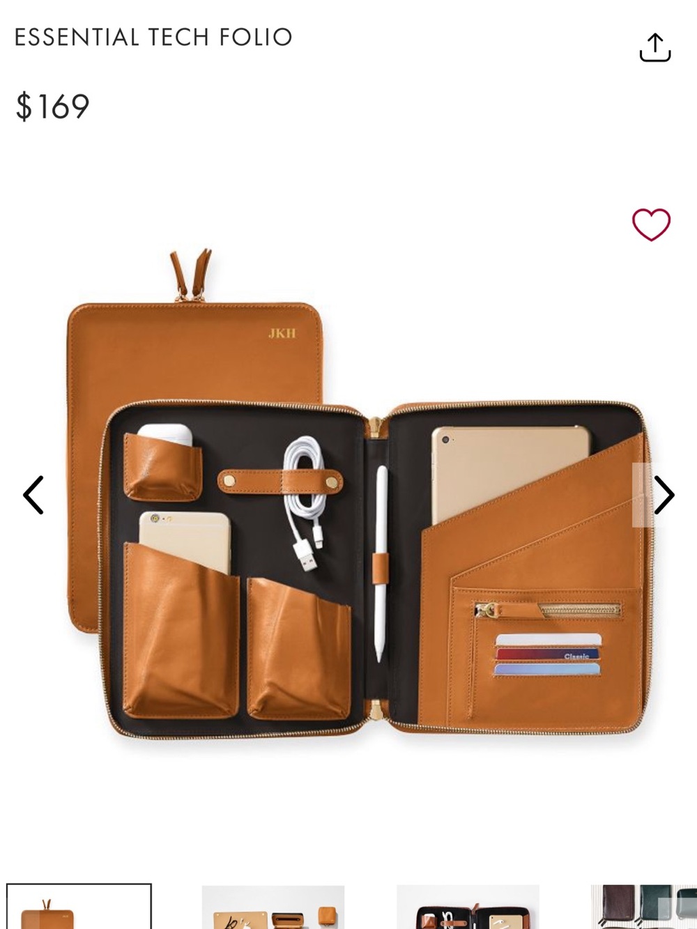 Mark & Graham best seller Tech Folio Organizer in Tan leather